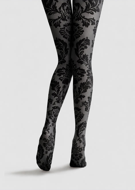Black Damask Tights Victorian Patterned Pantyhose H68-6