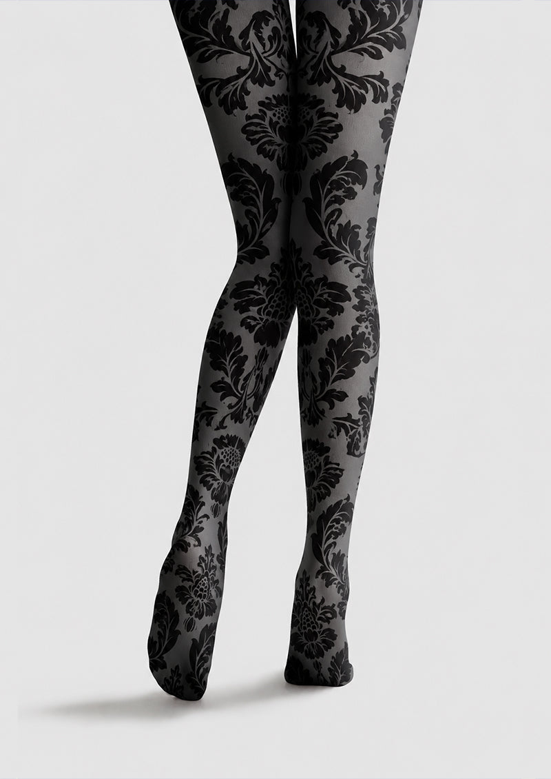 Black Floral Lace Tights Victorian Pantyhose H68-6