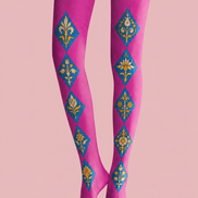 Pink Boho Tights Ornamental Diamond Patterned Pantyhose H68-60