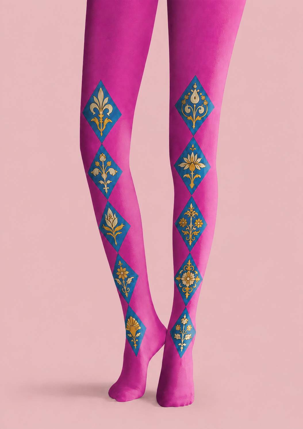 Pink Boho Tights Ornamental Diamond Patterned Pantyhose H68-60
