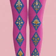 Pink Boho Tights Ornamental Diamond Patterned Pantyhose H68-60
