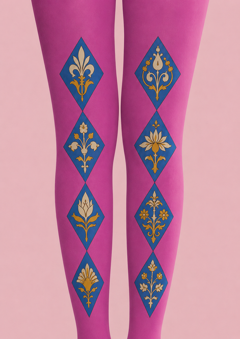 Pink Boho Tights Ornamental Diamond Patterned Pantyhose H68-60