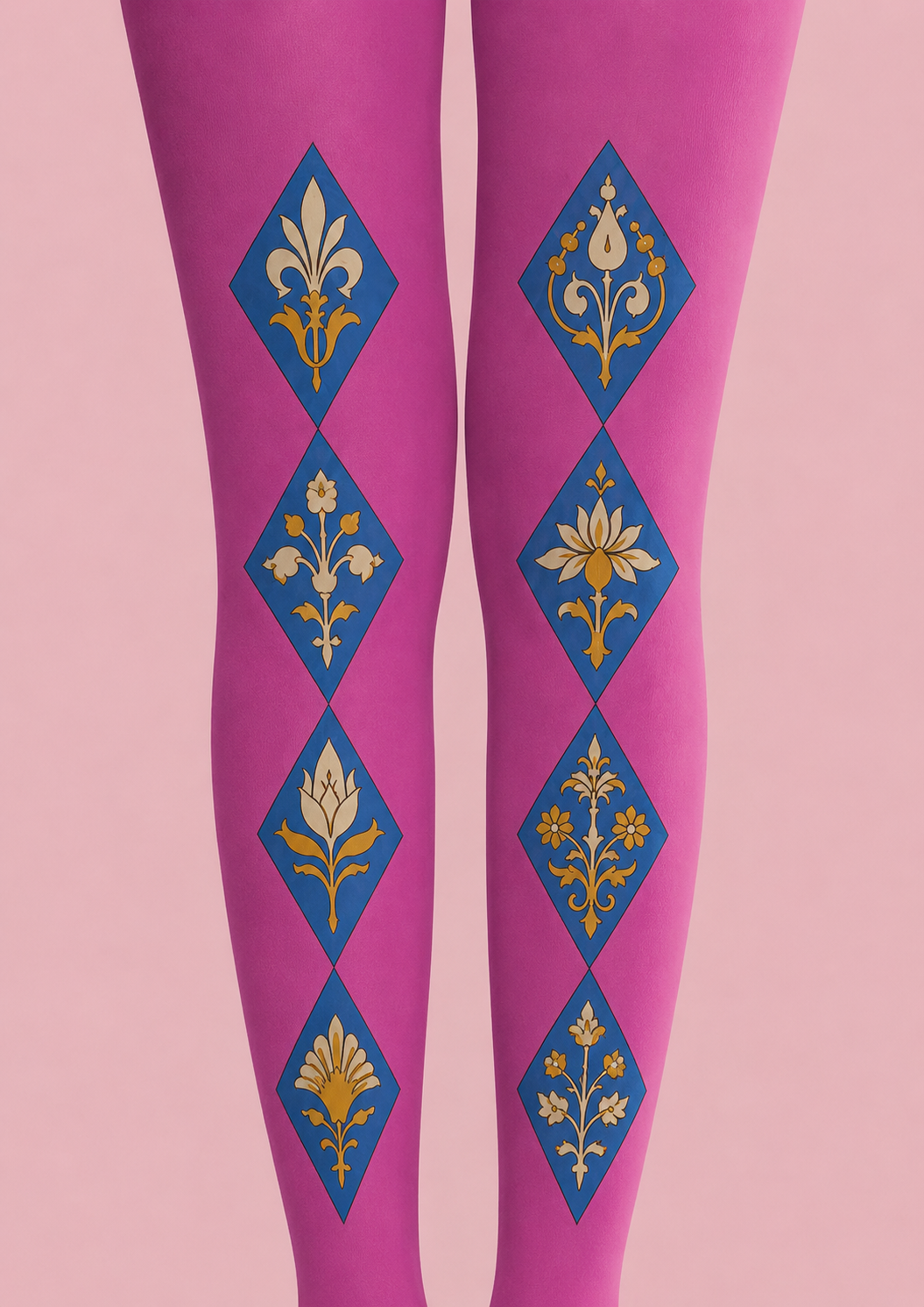 Pink Boho Tights Ornamental Diamond Patterned Pantyhose H68-60