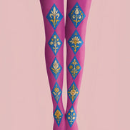 Pink Boho Tights Ornamental Diamond Patterned Pantyhose H68-60