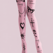Pink Cyberpunk Tattoo Tights Gothic Graphic Pantyhose H68-61