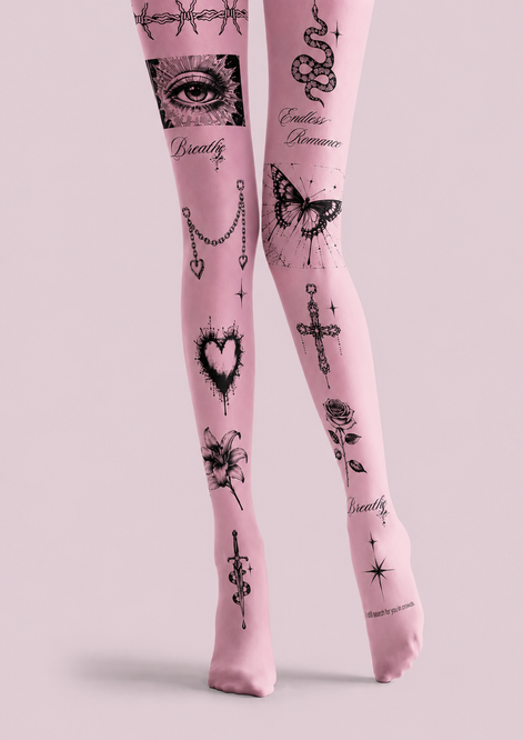 Pink Cyberpunk Tattoo Tights Gothic Graphic Pantyhose H68-61