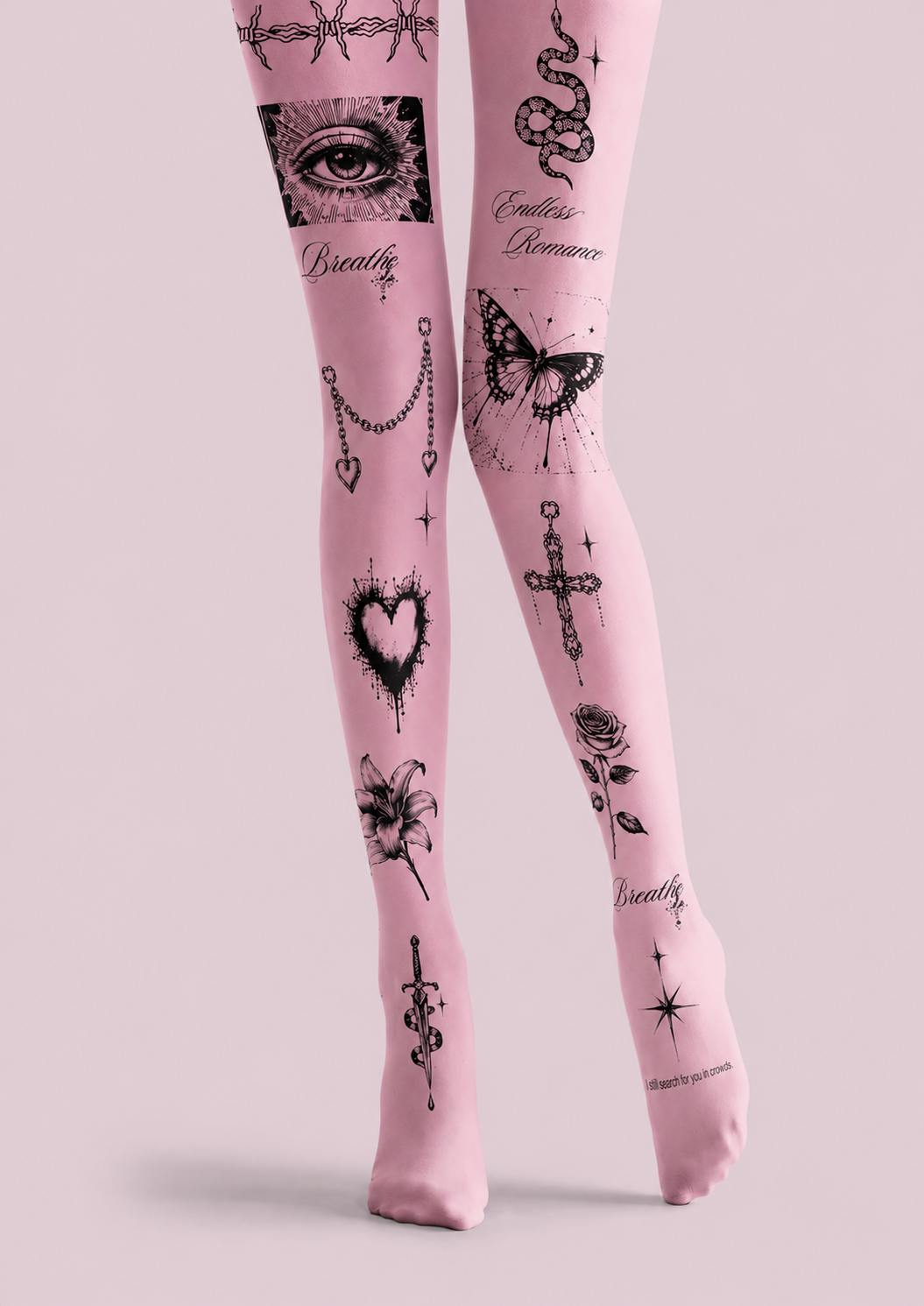 Pink Cyberpunk Tattoo Tights Gothic Graphic Pantyhose H68-61