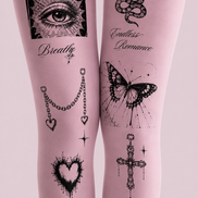 Pink Cyberpunk Tattoo Tights Gothic Graphic Pantyhose H68-61
