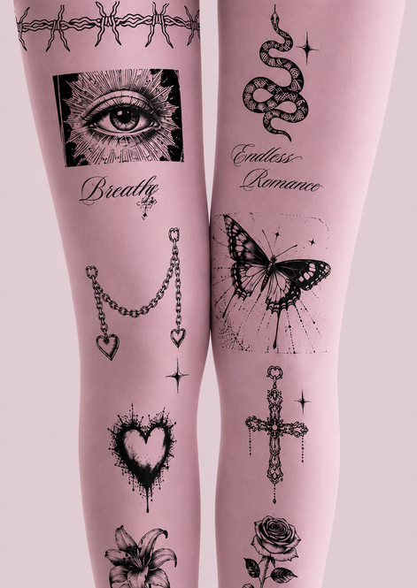 Pink Cyberpunk Tattoo Tights Gothic Graphic Pantyhose H68-61