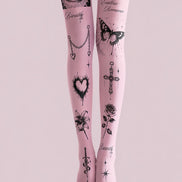 Pink Cyberpunk Tattoo Tights Gothic Graphic Pantyhose H68-61