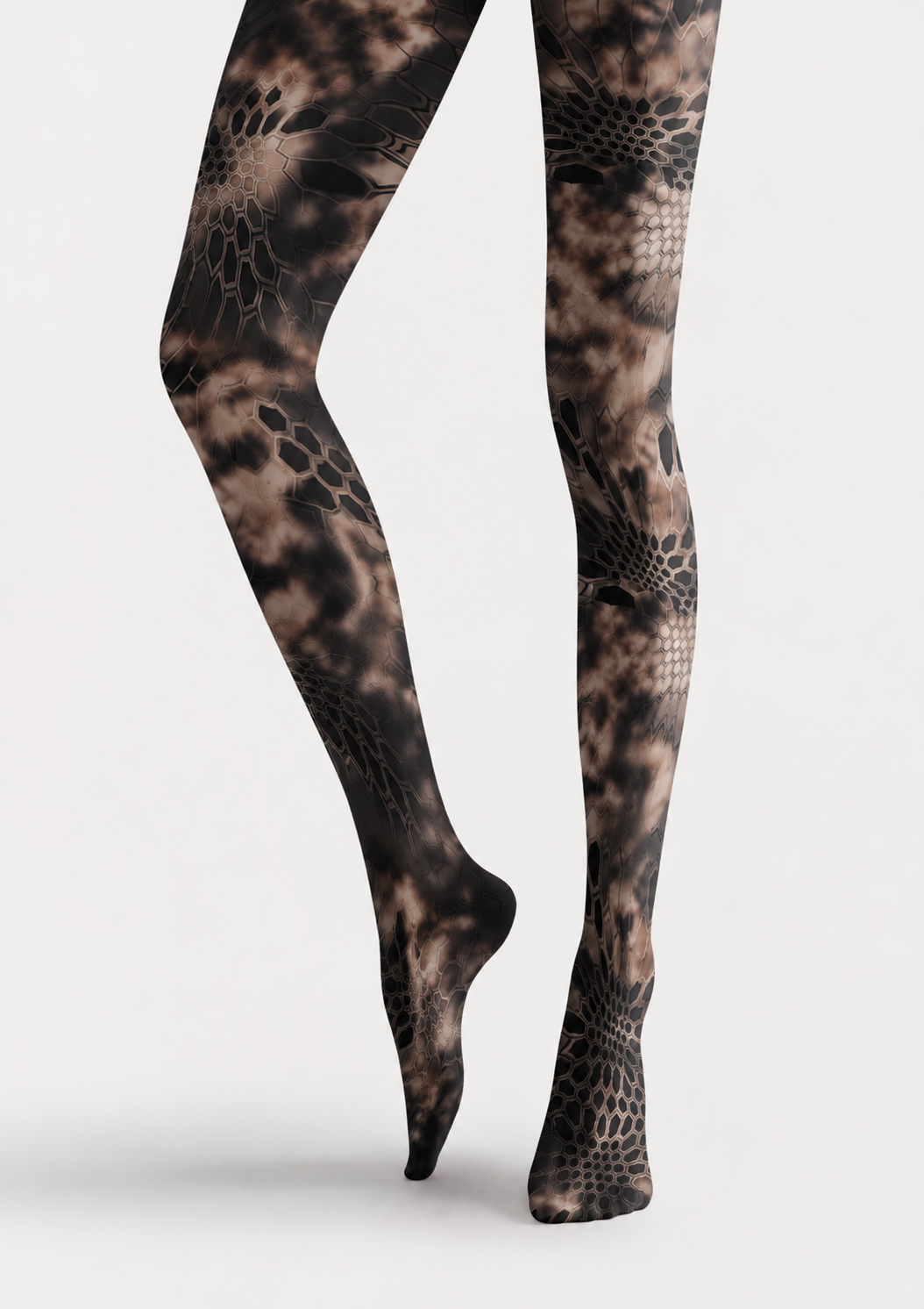 Cyber Tech Pattern Tights Black Futuristic Hosiery H68-62