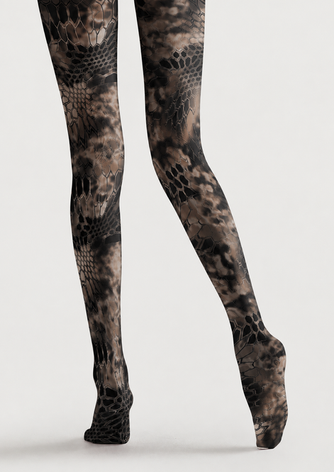 Cyber Tech Pattern Tights Black Futuristic Hosiery H68-62
