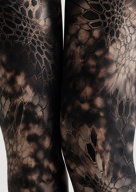 Cyber Tech Pattern Tights Black Futuristic Hosiery H68-62