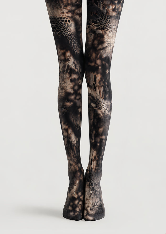 Cyber Tech Pattern Tights Black Futuristic Hosiery H68-62