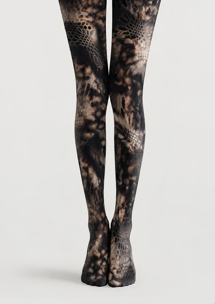 Cyber Tech Pattern Tights Black Futuristic Hosiery H68-62