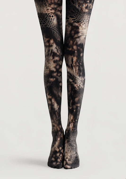 Cyber Tech Pattern Tights Black Futuristic Hosiery H68-62