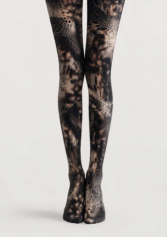 Cyber Tech Pattern Tights Black Futuristic Hosiery H68-62