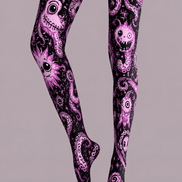 Pink Cartoon Monster Tights Creepy Cute Graphic Pantyhose H68-63