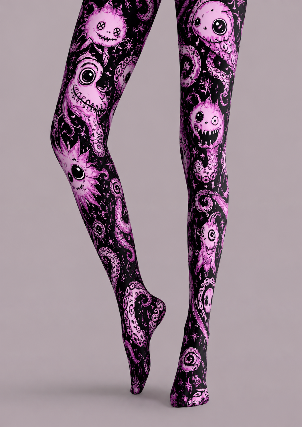 Pink Cartoon Monster Tights Creepy Cute Graphic Pantyhose H68-63