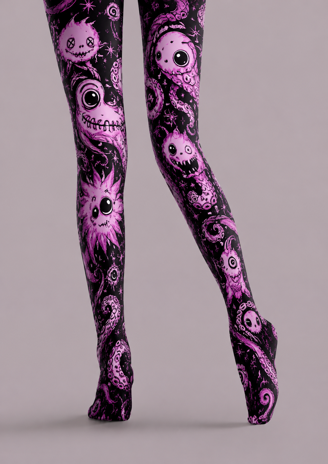 Pink Cartoon Monster Tights Creepy Cute Graphic Pantyhose H68-63