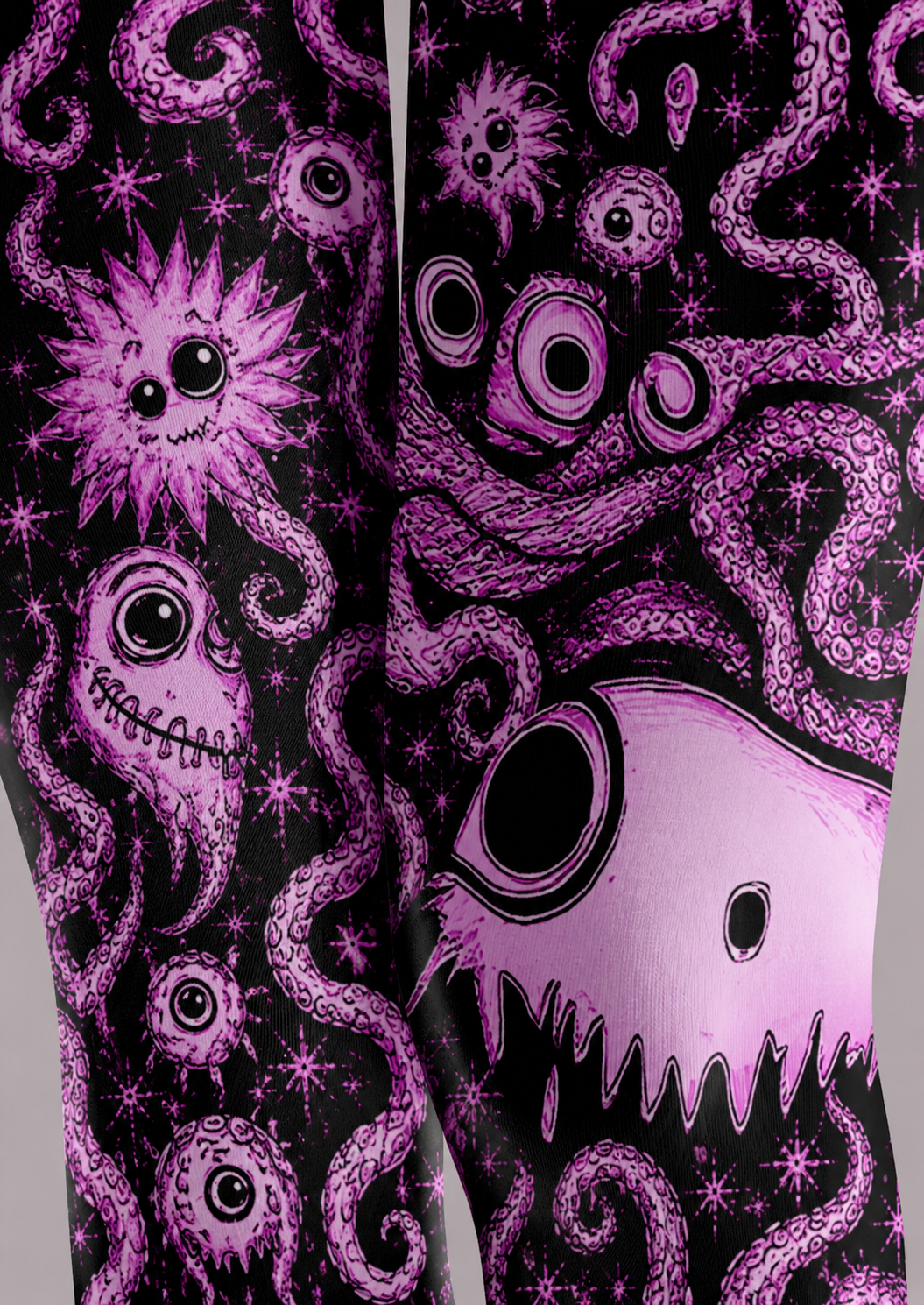 Pink Cartoon Monster Tights Creepy Cute Graphic Pantyhose H68-63
