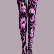 Pink Cartoon Monster Tights Creepy Cute Graphic Pantyhose H68-63