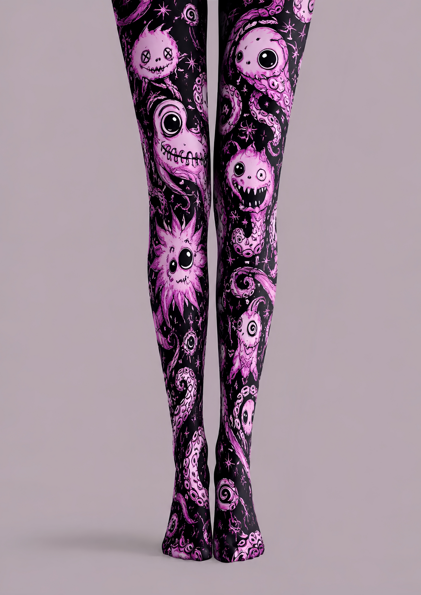 Pink Cartoon Monster Tights Creepy Cute Graphic Pantyhose H68-63
