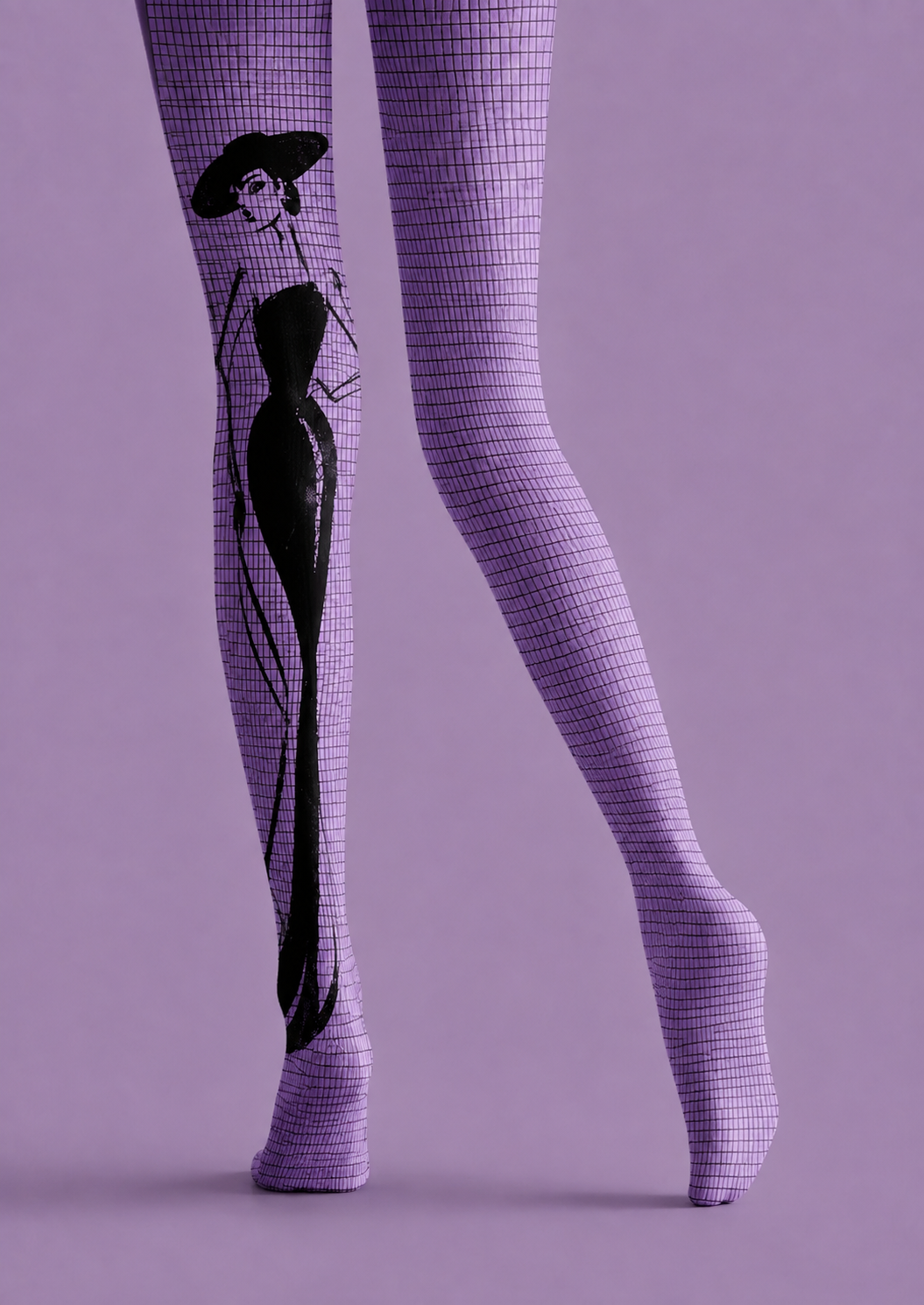 Purple Digital Art Tights Futuristic Cyber Pantyhose H68-64