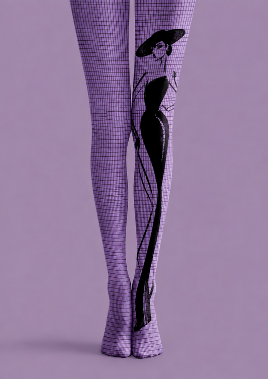 Purple Digital Art Tights Futuristic Cyber Pantyhose H68-64