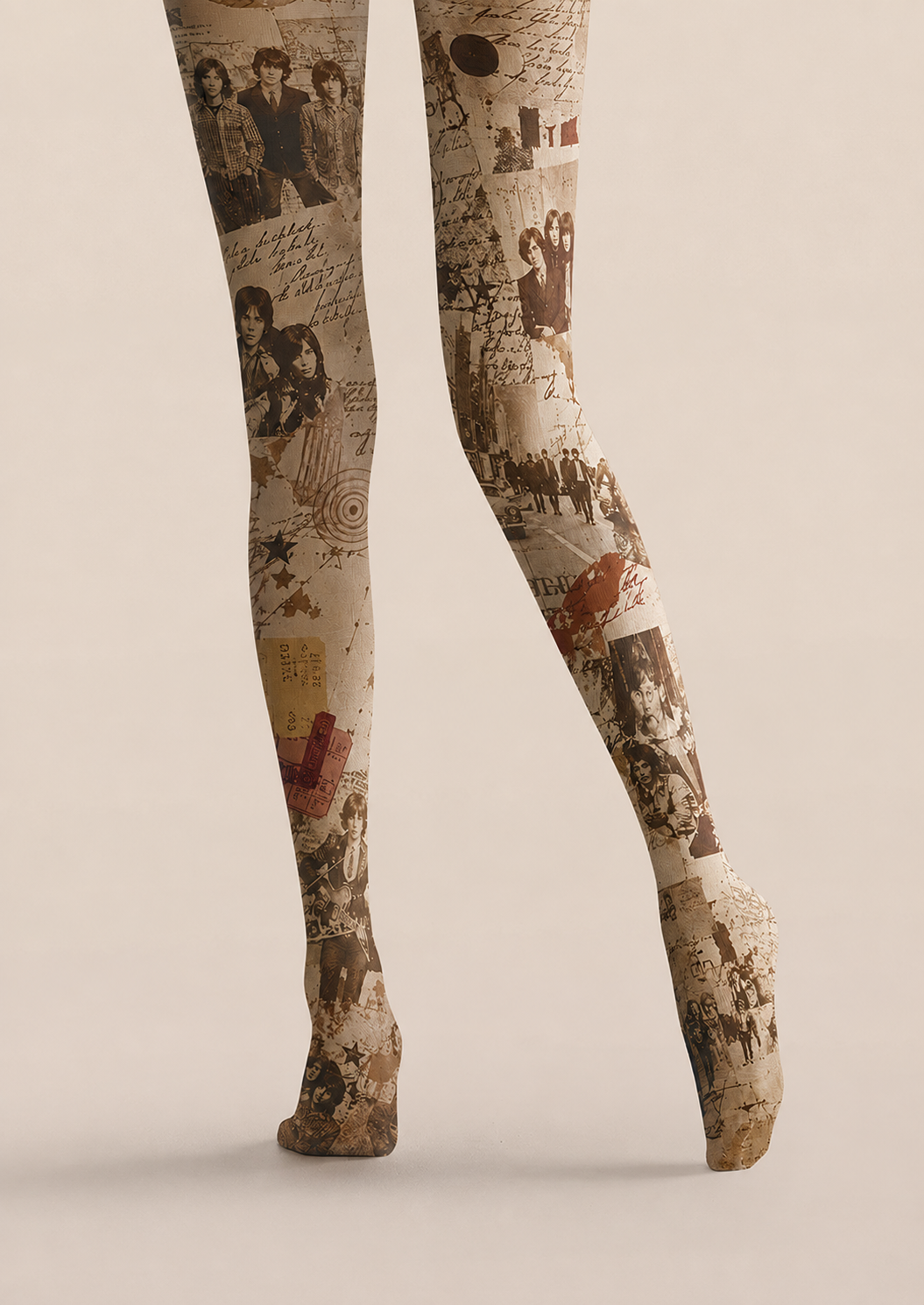 Retro Music Graphic Tights Sepia Collage Pantyhose H68-66