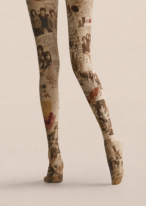 Retro Music Graphic Tights Sepia Collage Pantyhose H68-66