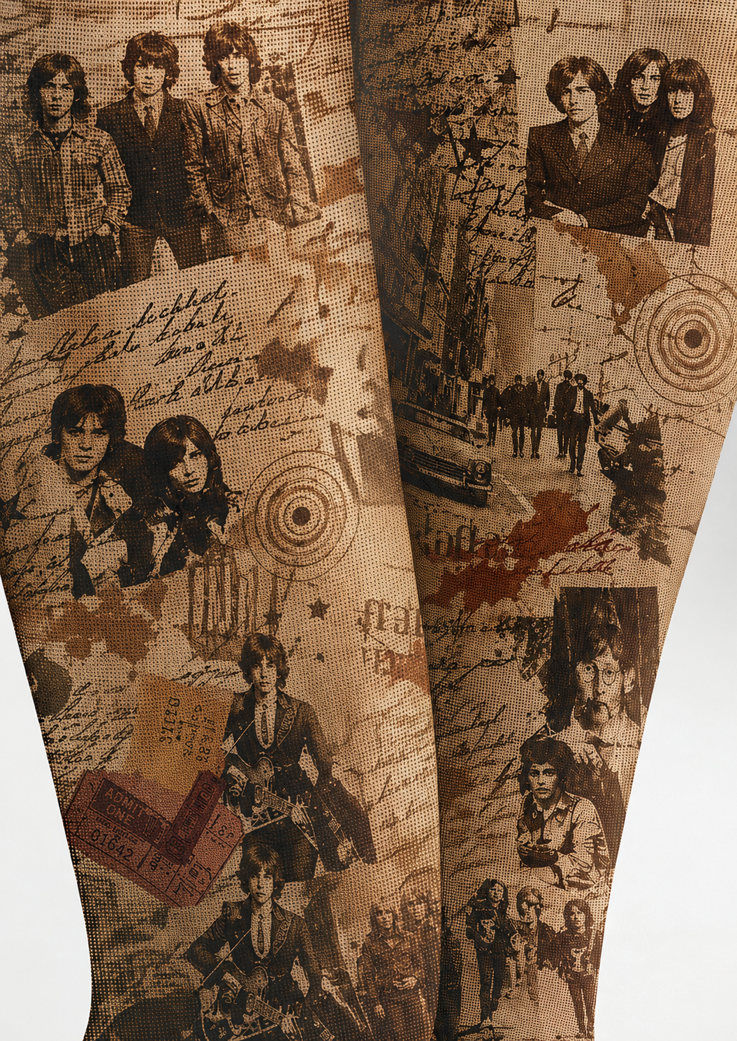 Retro Music Graphic Tights Sepia Collage Pantyhose H68-66