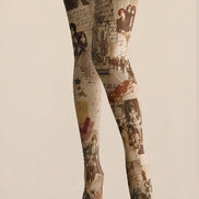 Retro Music Graphic Tights Sepia Collage Pantyhose H68-66