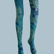 Teal Cyberpunk Tights Futuristic Graphic Pantyhose H68-67