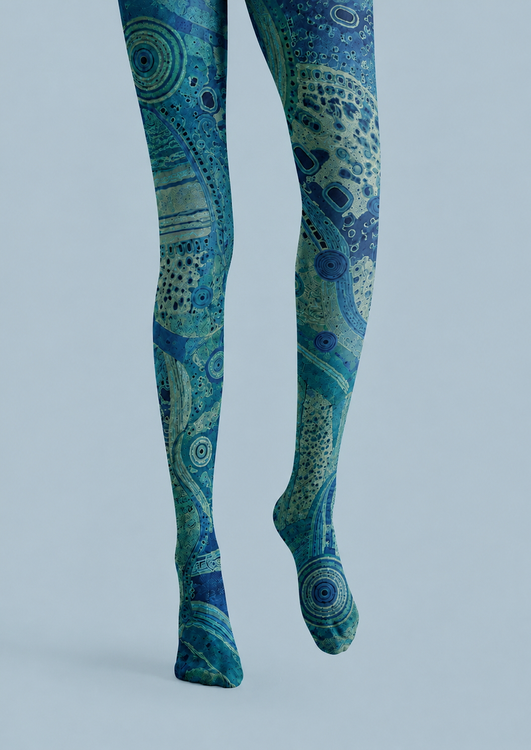 Teal Cyberpunk Tights Futuristic Graphic Pantyhose H68-67