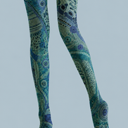 Teal Cyberpunk Tights Futuristic Graphic Pantyhose H68-67