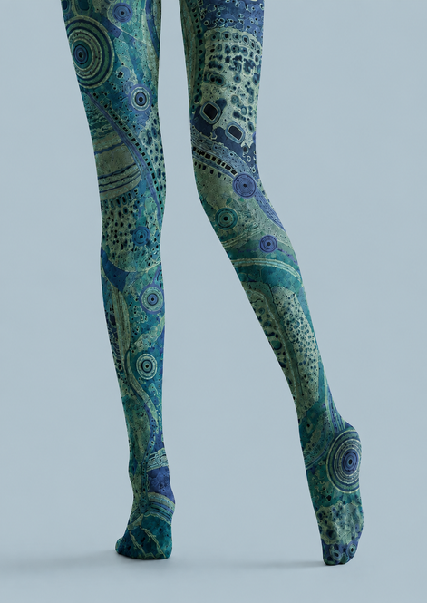 Teal Cyberpunk Tights Futuristic Graphic Pantyhose H68-67