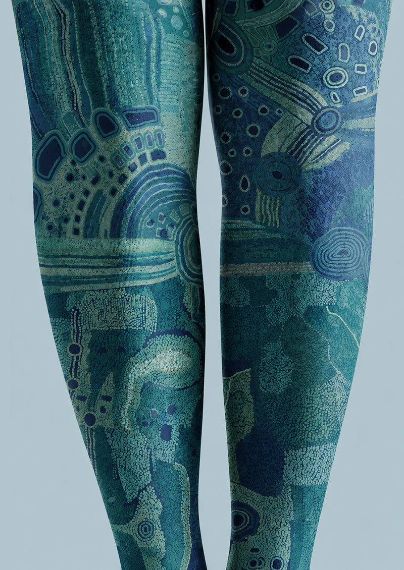 Teal Cyberpunk Tights Futuristic Graphic Pantyhose H68-67