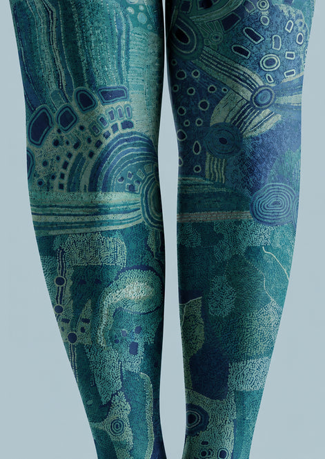 Teal Cyberpunk Tights Futuristic Graphic Pantyhose H68-67