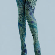 Teal Cyberpunk Tights Futuristic Graphic Pantyhose H68-67