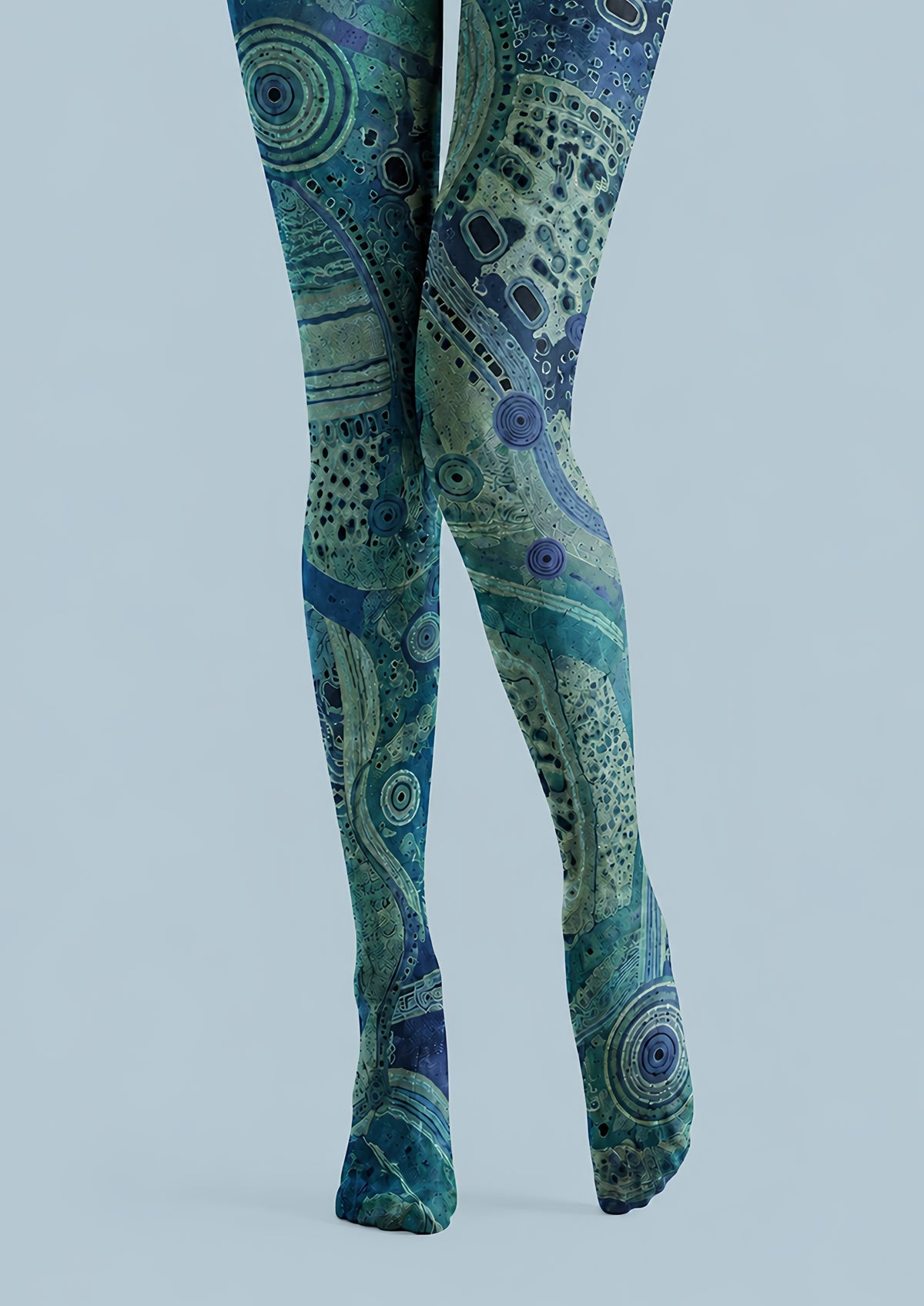 Teal Cyberpunk Tights Futuristic Graphic Pantyhose H68-67