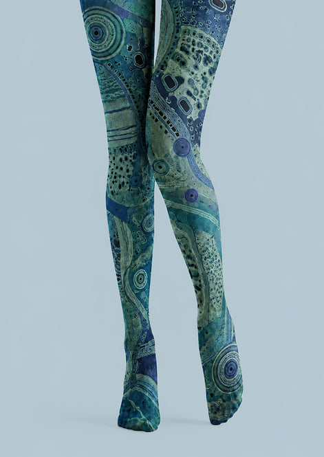 Teal Cyberpunk Tights Futuristic Graphic Pantyhose H68-67