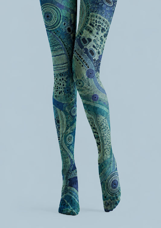 Teal Cyberpunk Tights Futuristic Graphic Pantyhose H68-67