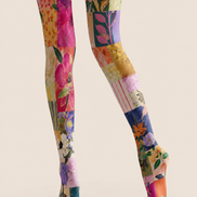 Colorful Floral Patchwork Tights Boho Artsy Pantyhose H68-68