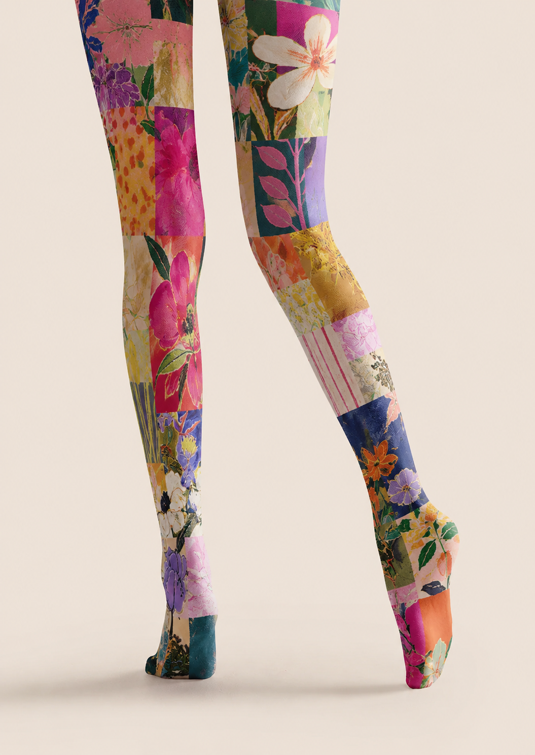 Colorful Floral Patchwork Tights Boho Artsy Pantyhose H68-68