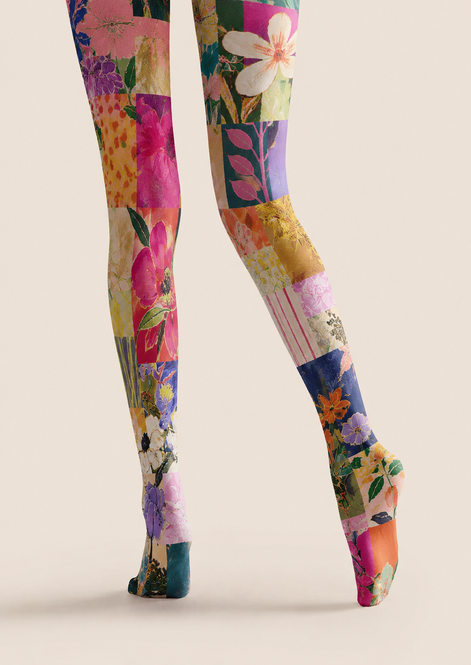 Colorful Floral Patchwork Tights Boho Artsy Pantyhose H68-68