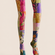 Colorful Floral Patchwork Tights Boho Artsy Pantyhose H68-68