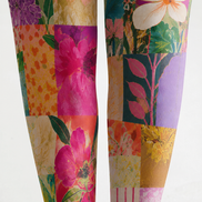 Colorful Floral Patchwork Tights Boho Artsy Pantyhose H68-68