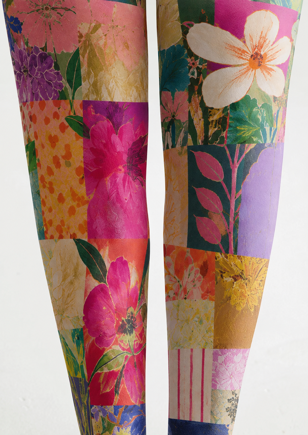 Colorful Floral Patchwork Tights Boho Artsy Pantyhose H68-68