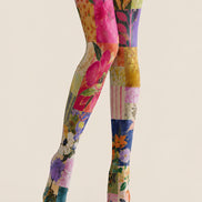 Colorful Floral Patchwork Tights Boho Artsy Pantyhose H68-68
